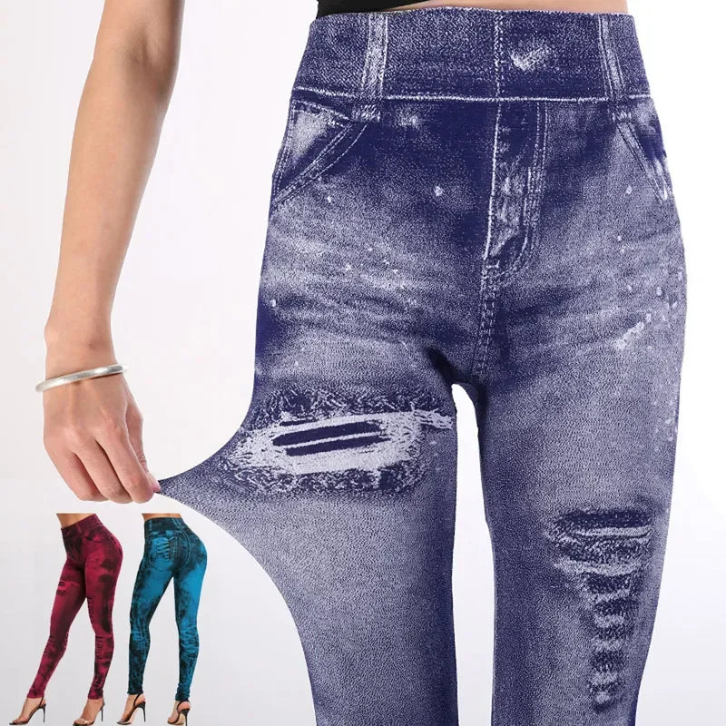 Women’s high-waist push-up stretch imitation jeans leggings in slim streetwear style by HSF Marketplace