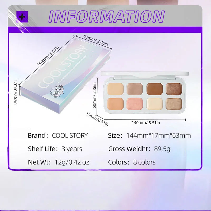HSF 8-color shimmer eyeshadow palette with high-pigment shades for dimensional eye makeup and highlighting