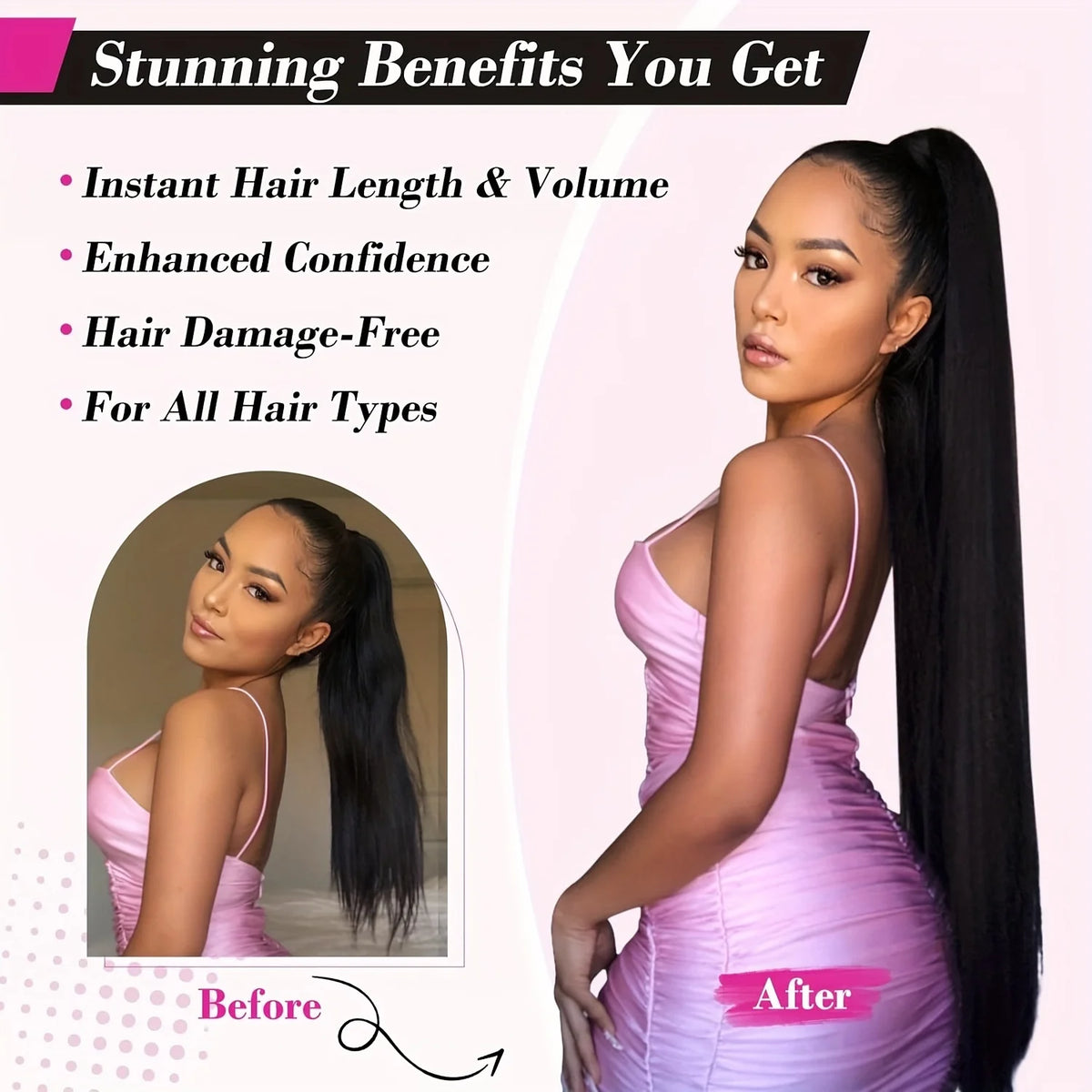 Brazilian virgin human hair clip-in straight drawstring ponytail by HSF Marketplace