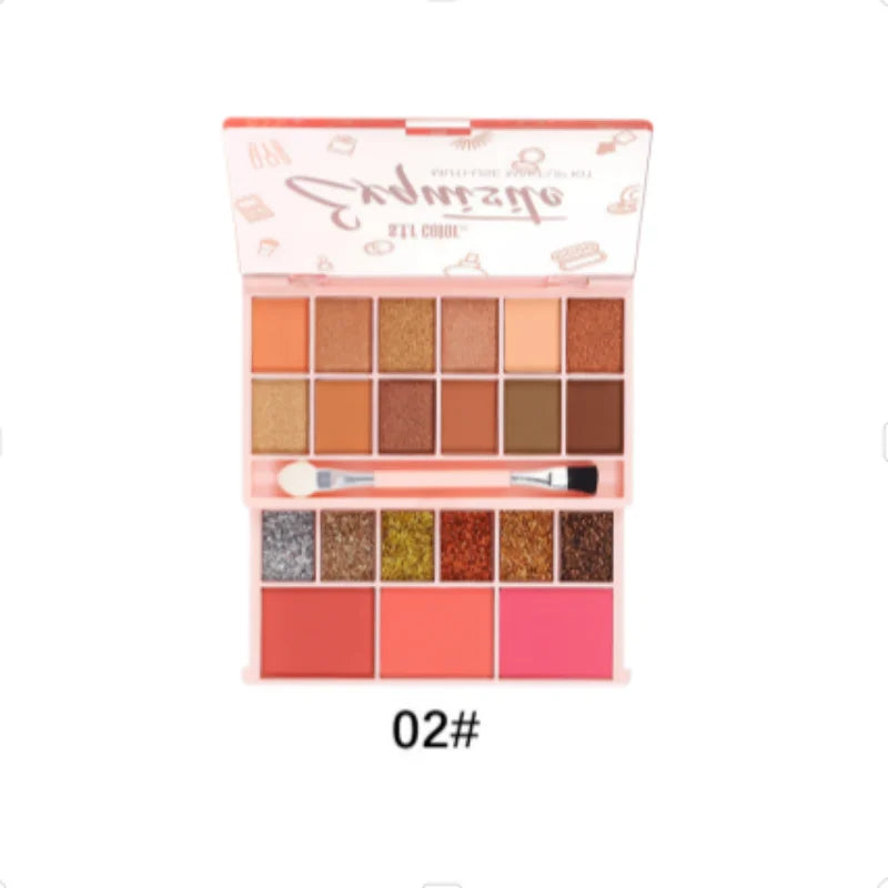 S.f.r Color multi-use makeup kit with matte, shimmer, glitter eyeshadows and blush powders in a palette
