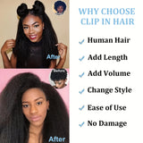 Kinky straight Brazilian Remy human hair clip-in extensions, natural color, 8-piece set for women