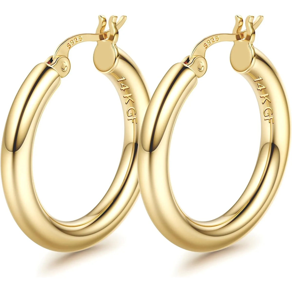 14K gold plated chunky thick hoop earrings with 925 sterling silver posts, hypoallergenic women’s jewelry