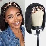Short straight bob headband wig, 180% density human hair, glueless machine-made wig for women