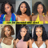 Water wave Brazilian human hair wig with 13x4 HD lace front, glueless closure, and natural curly texture