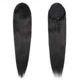 26-inch straight clip-in drawstring ponytail extension in natural color Brazilian Remy human hair