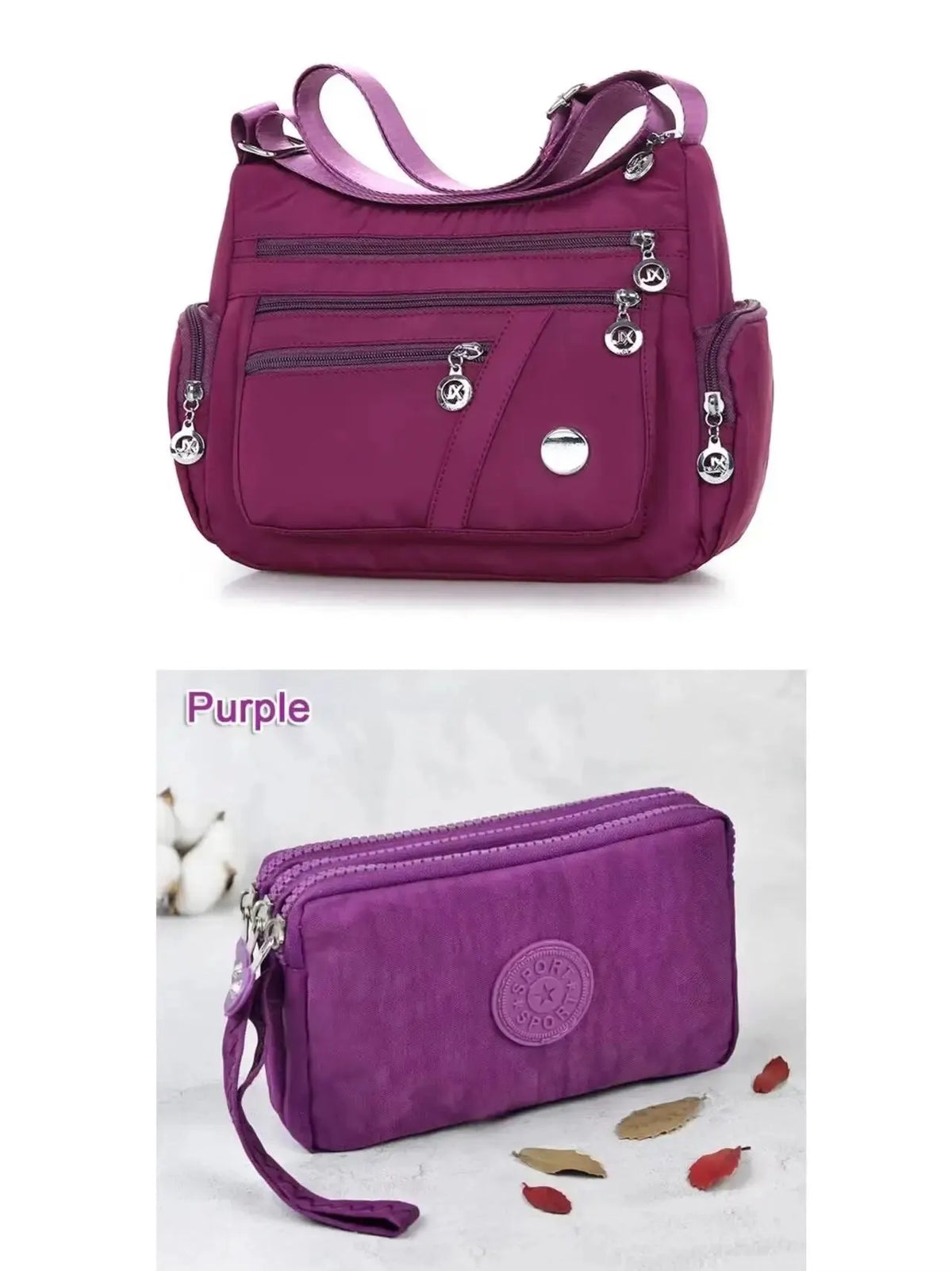 Women’s nylon waterproof messenger handbag with large capacity, casual crossbody design, suitable for travel and daily use.