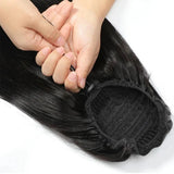 26-inch straight drawstring clip-in ponytail extension in natural color, Brazilian Remy human hair for women