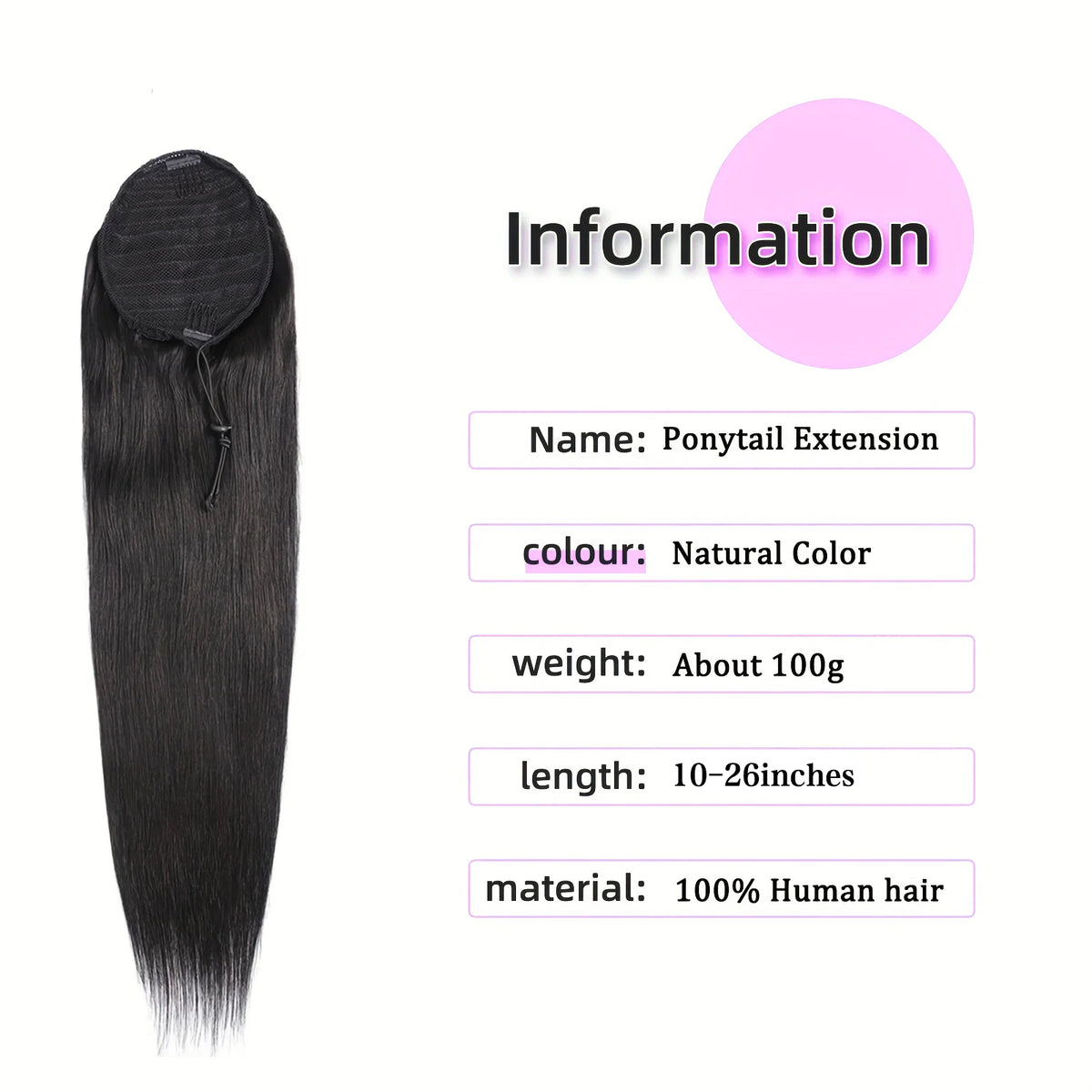 Brazilian virgin human hair clip-in straight drawstring ponytail by HSF Marketplace