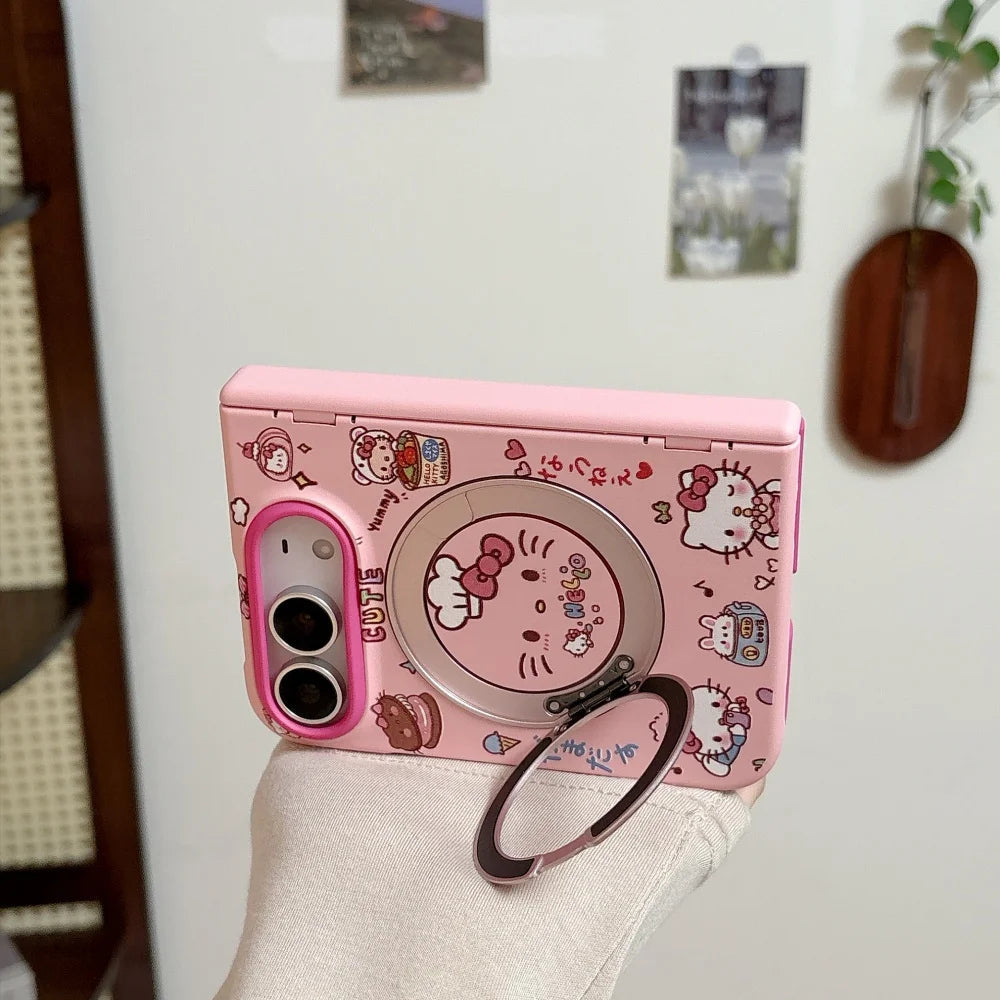 Cute cat pink iPhone case with MagSafe stand, protective phone cover by HSF Marketplace