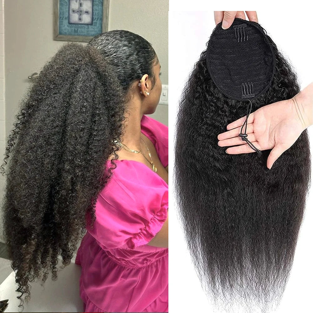 Kinky Straight Ponytail Drawstring Human Hair Extensions Vietnamese Raw 100% Human Hair Clip In For Women Ponytail Natural Hair