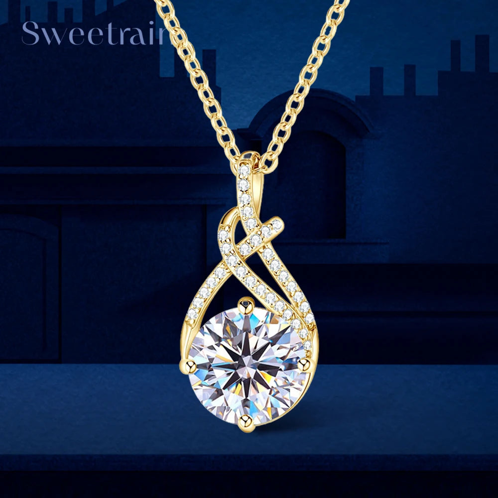 Brilliant 2-3CT moissanite pendant necklace in 925 silver with 14k gold plating, elegant jewelry for women and female accessories.