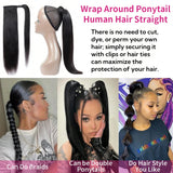 Straight Wrap Around Ponytail Human Hair Extensions Natural Color Hairpiece Brazilian Remy Hair Clip In Ponytail Hair Extensions