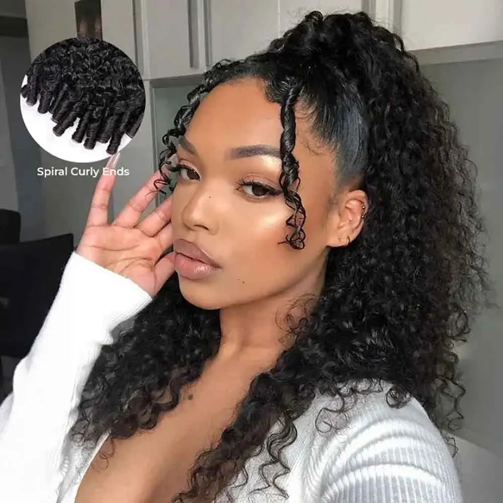 Megalook Burmese curl ponytail with invisible drawstring band, high-density afro curly virgin human hair