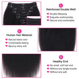 Kinky straight clip-in hair extensions, 26-inch natural black Brazilian human hair, 8-piece 120g set