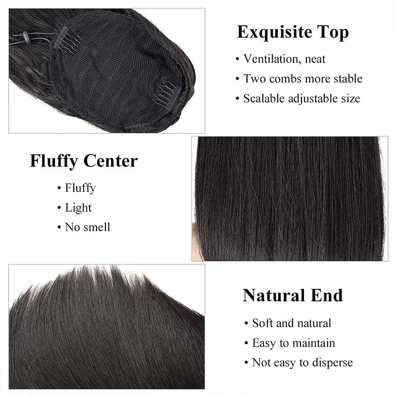 Natural black straight drawstring ponytail made from virgin human hair for women by HSF Marketplace