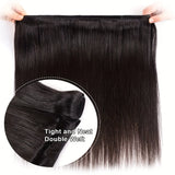 Straight Bundles With Frontal Closure Human Hair Double Weft Quick Weave 3 Bundles with 13x4 Frontal 4x4 Closure Pre Plucked #1B