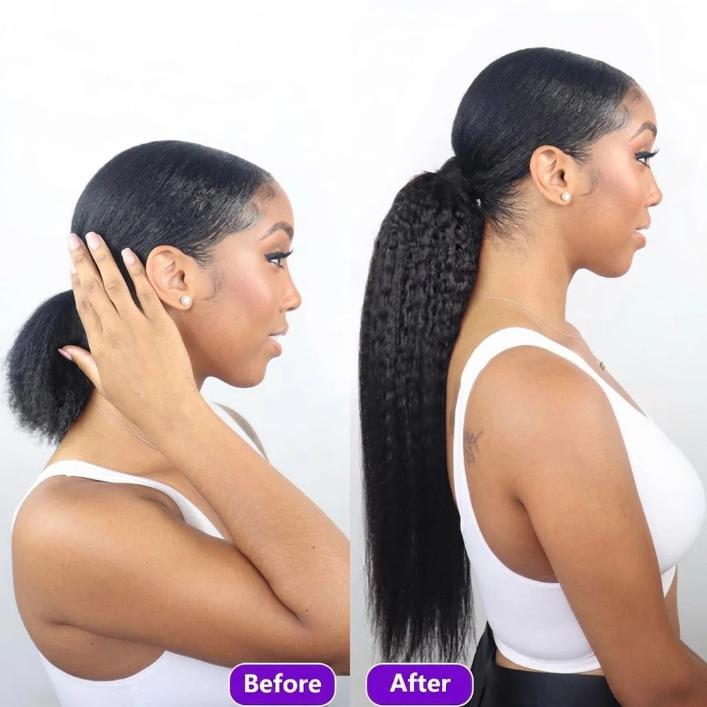 Kinky Straight Ponytail Drawstring Human Hair Extensions Vietnamese Raw 100% Human Hair Clip In For Women Ponytail Natural Hair