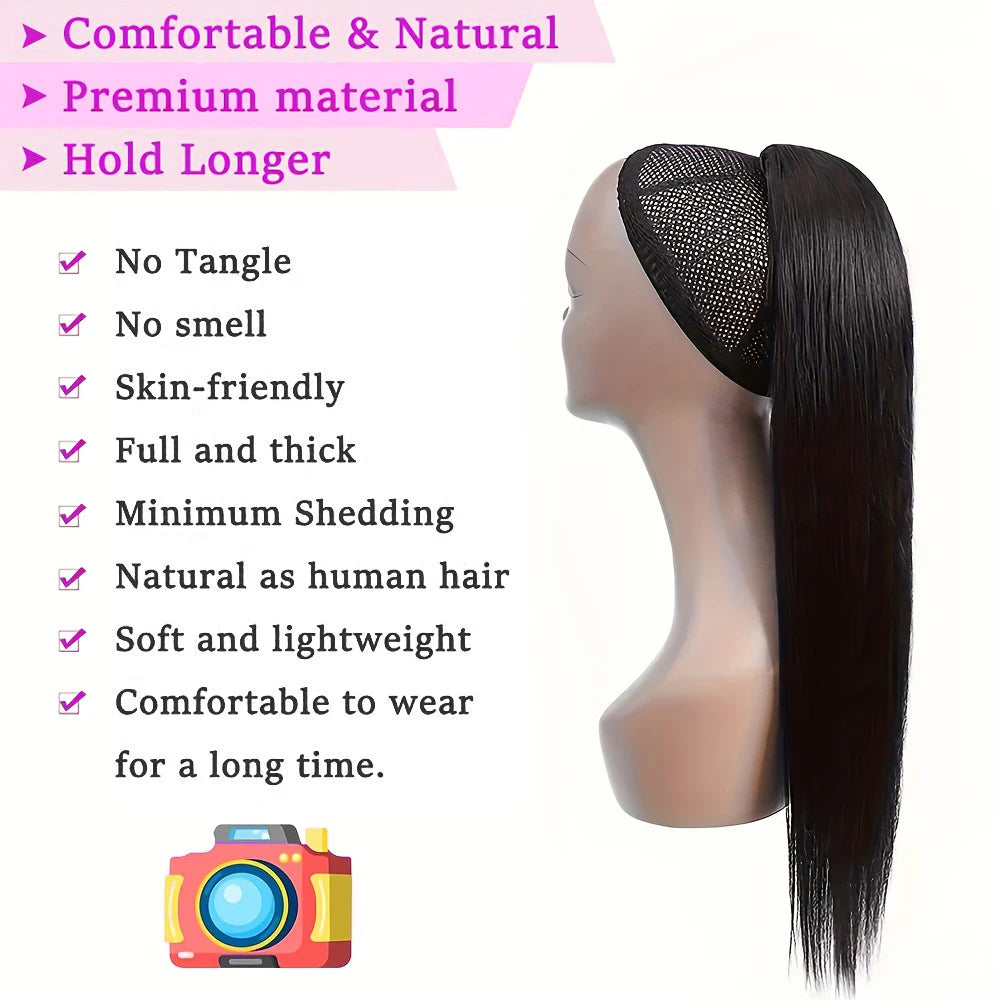 Brazilian virgin human hair clip-in straight drawstring ponytail by HSF Marketplace