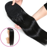 26-inch straight drawstring clip-in ponytail extension in natural color Brazilian Remy human hair for women