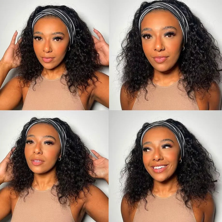 180% Afro kinky curly Brazilian human hair headband wig, natural black style for women