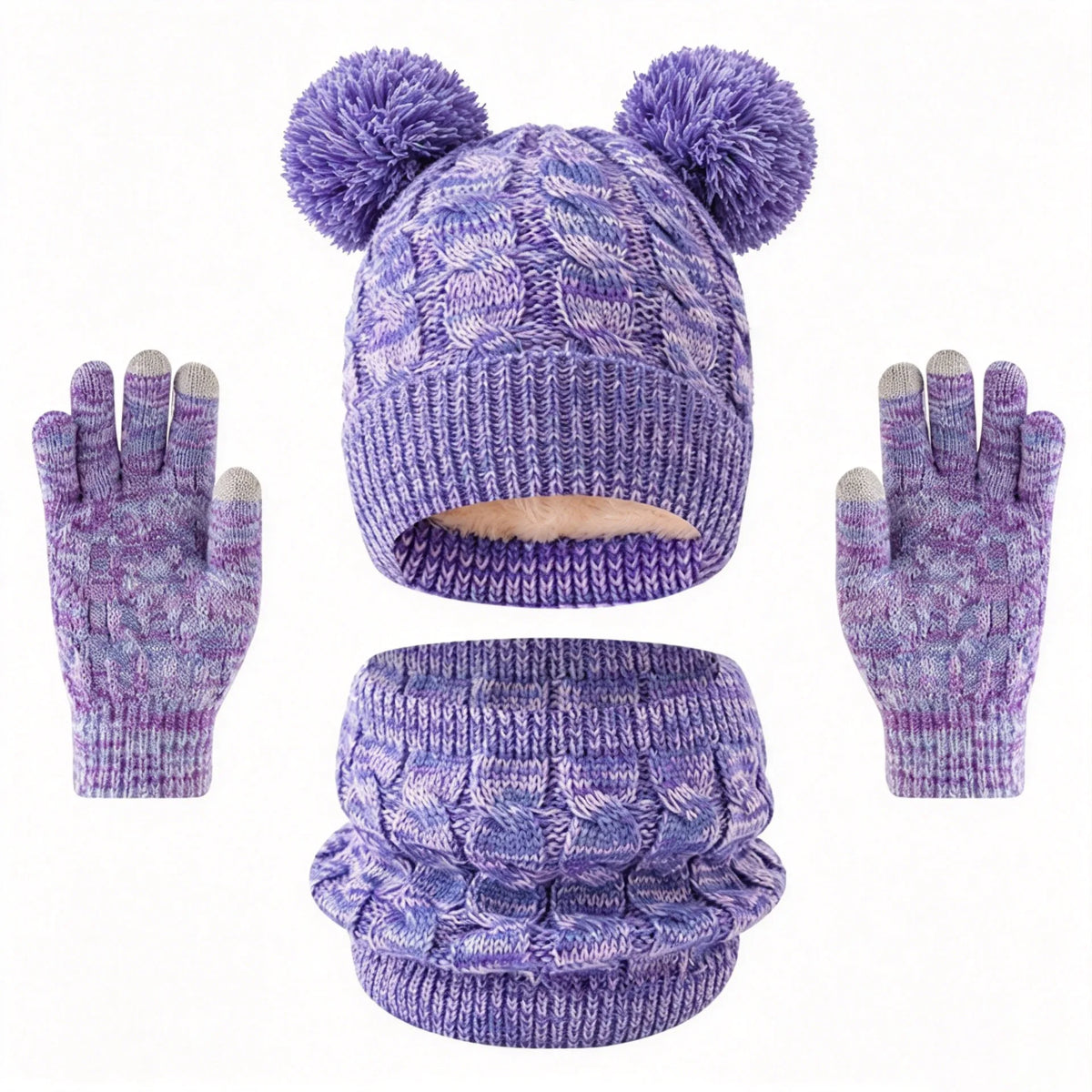 Kids winter hat scarf gloves set, warm knit beanie with pom pom by HSF Marketplace