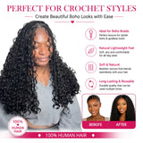 Miracle Knots Crochet Human Hair Deep Wave Bundles Invisible Knot Burmese Curly Boho Braids Crochet Human Hair Extensions 16-20 Inch Pre-Separated Reusable Feathered Human Crochet Curly 100% Human Hair For Black Women Lightwe