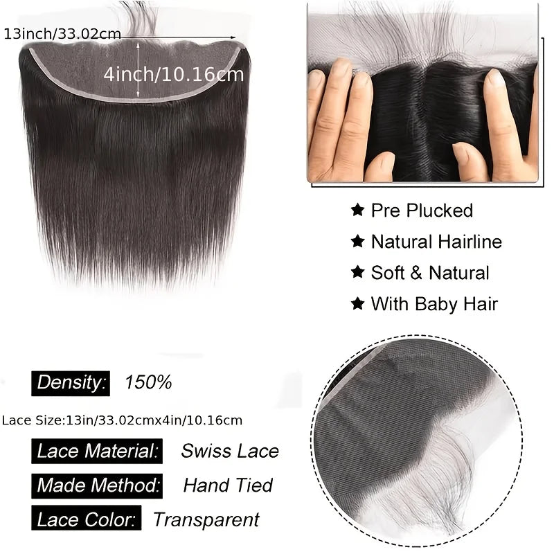 Straight Bundle with Frontal 100% Unprocessed Brazilian Virgin Human Hair Weave 3 Bundles with 13x4 Lace Frontal Straight Bundle