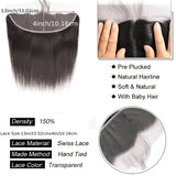 Straight Bundle with Frontal 100% Unprocessed Brazilian Virgin Human Hair Weave 3 Bundles with 13x4 Lace Frontal Straight Bundle