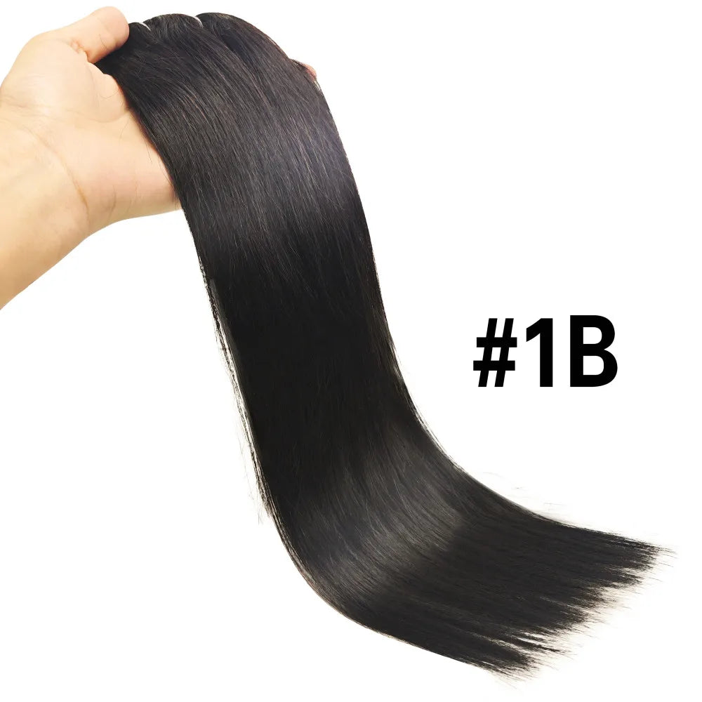 Brown unprocessed Brazilian human hair clip-in extensions, full head seamless straight hair pieces