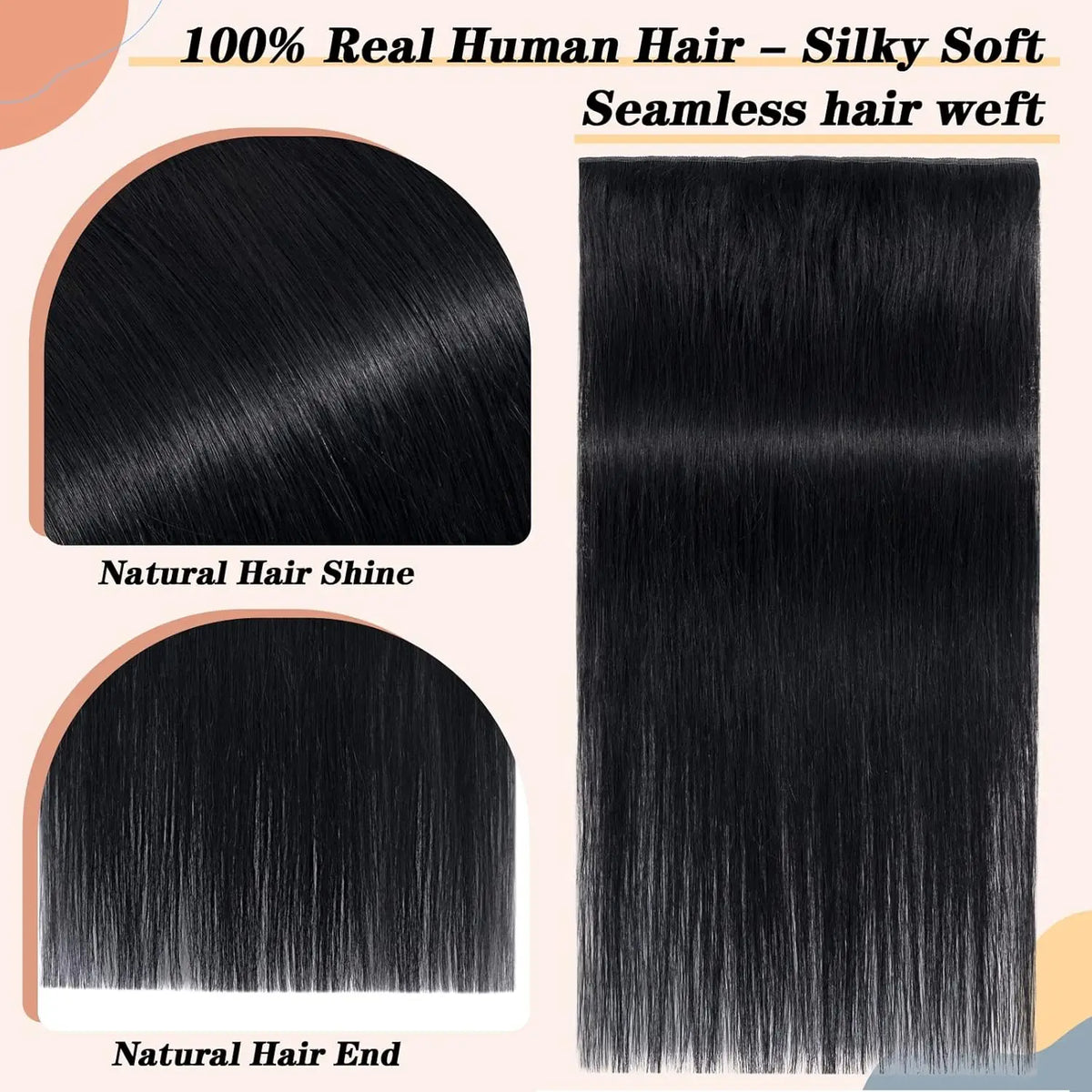 Brazilian straight Remy human hair one-piece clip-in extension in natural black from HSF Marketplace