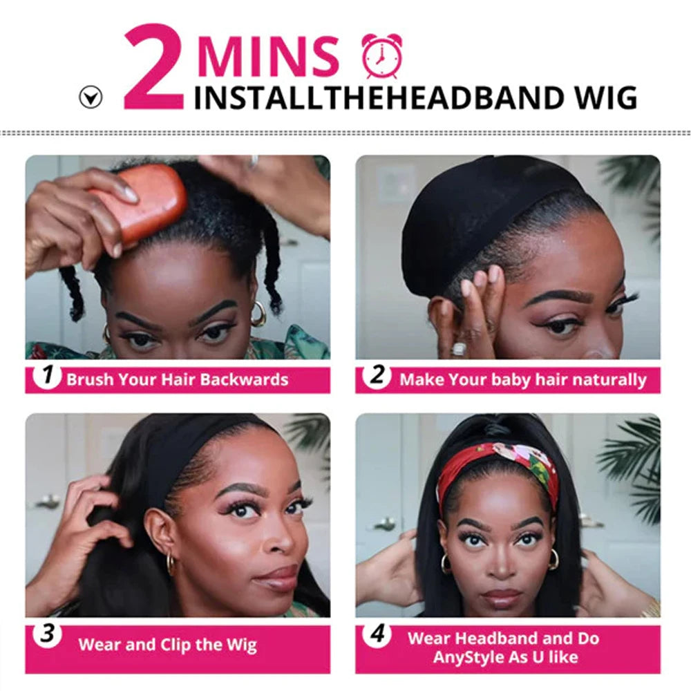 Afro kinky curly Brazilian human hair headband wig, 200% density, glueless Afro curl style for women