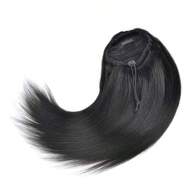 Natural black virgin human hair drawstring straight ponytail extension for women