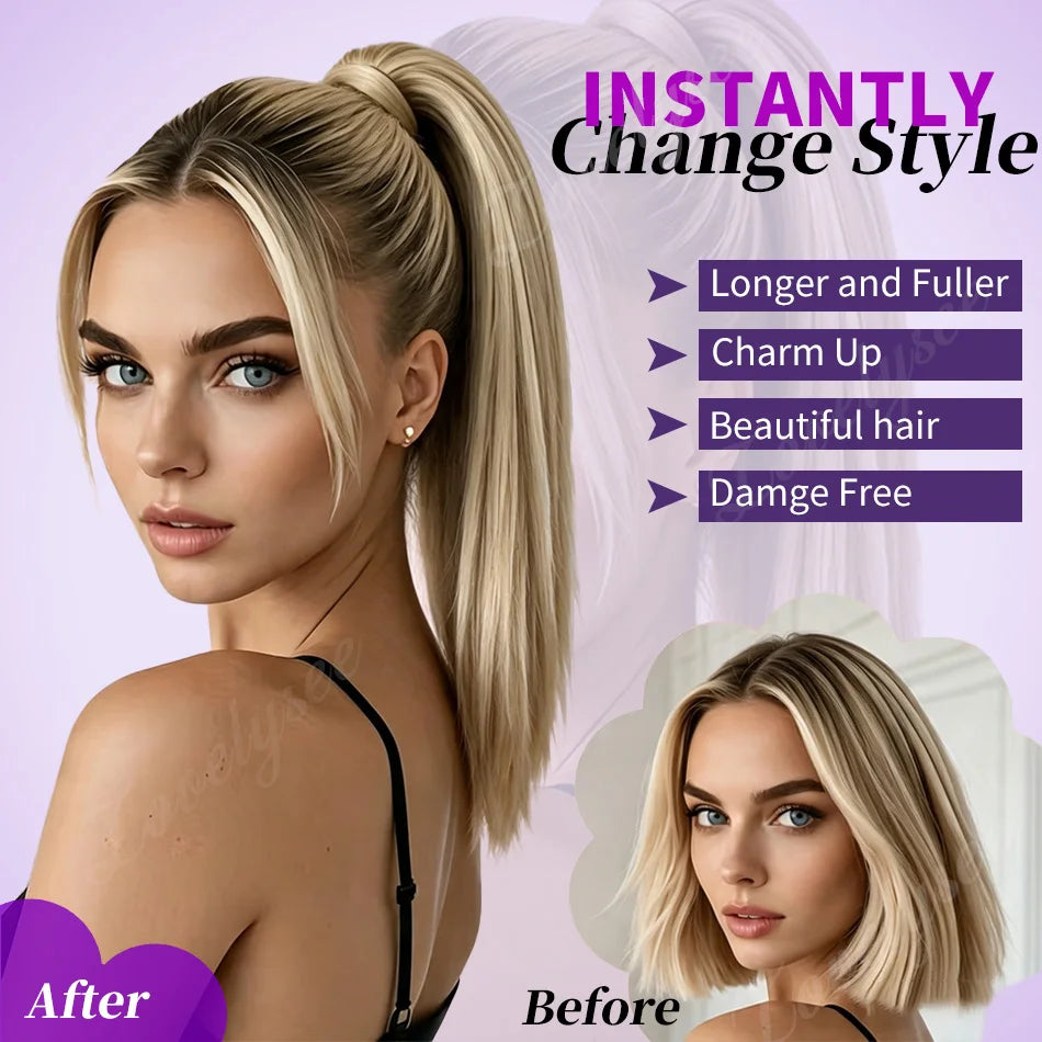 14-18 inch straight drawstring ponytail clip-in extension made from 100% Brazilian human hair by HSF Marketplace