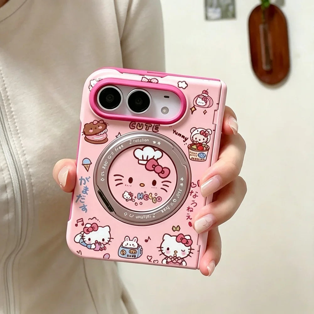 Cute cat pink iPhone case with MagSafe stand for protection by HSF Marketplace