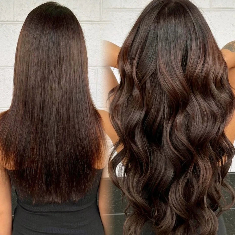 #4/27 Brazilian straight human hair clip-in extensions, natural color, 16–26 inches; HSF Marketplace brand