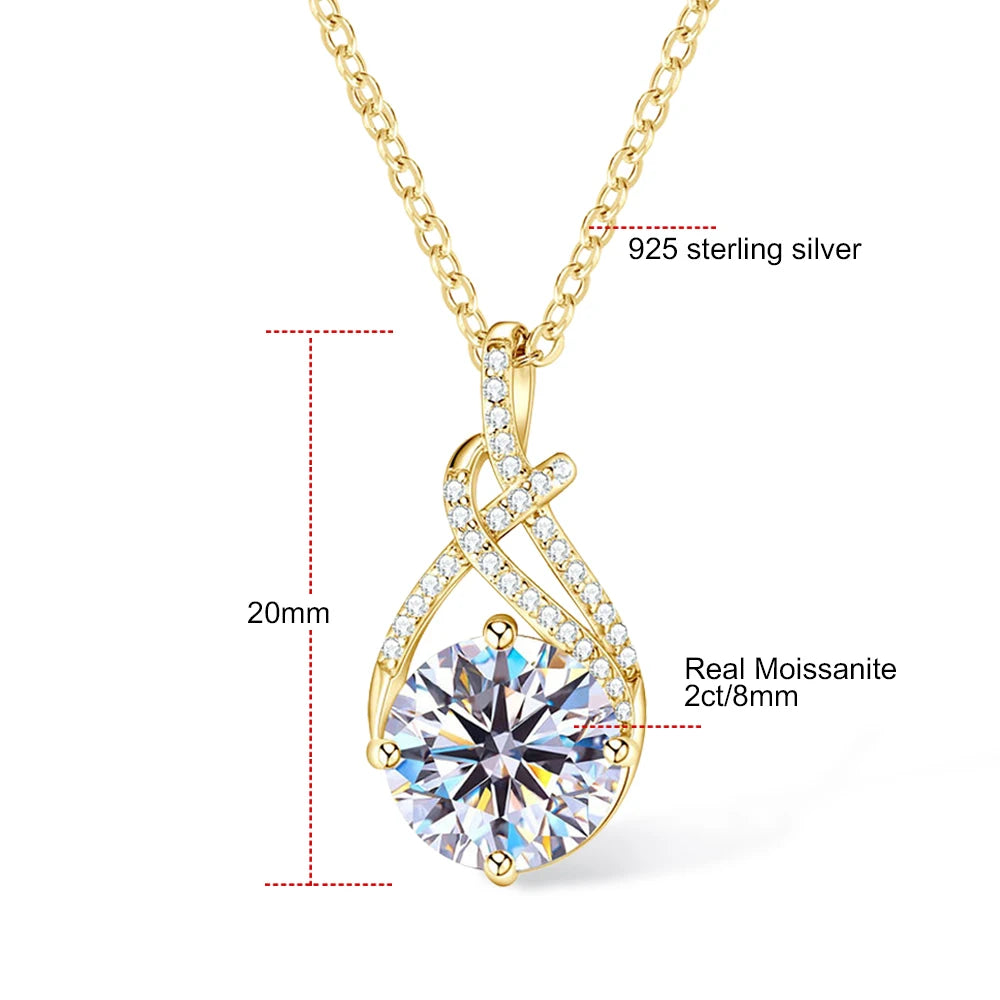 Brilliant 2-3CT moissanite pendant necklace in 925 sterling silver with 14k gold plating, elegant jewelry for women.