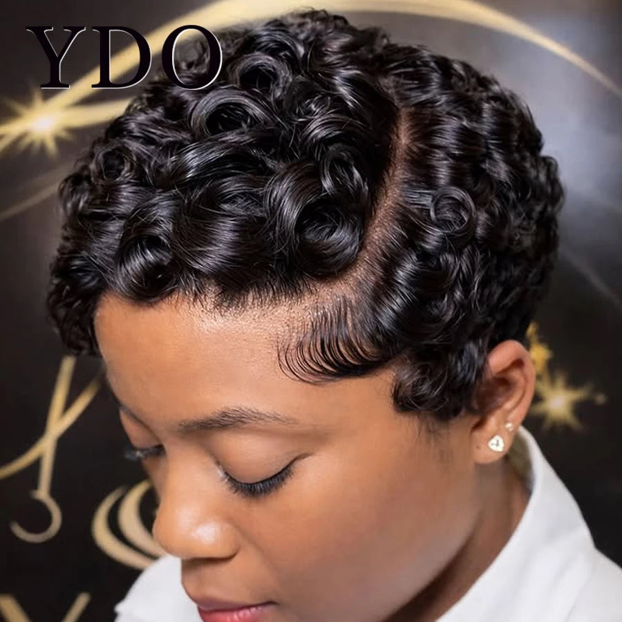 Chioma curly pixie human hair wig with 5x5 HD lace closure and preplucked short bob cut
