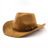 Women's ethnic style western cowboy fedora hat in imitation leather and velvet with rolled edge for autumn and winter