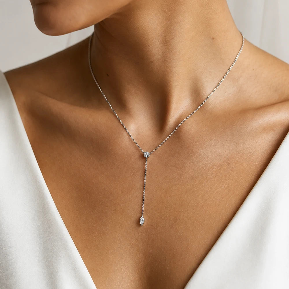 S925 silver marquise moissanite necklace for women, elegant pendant design by HSF Marketplace