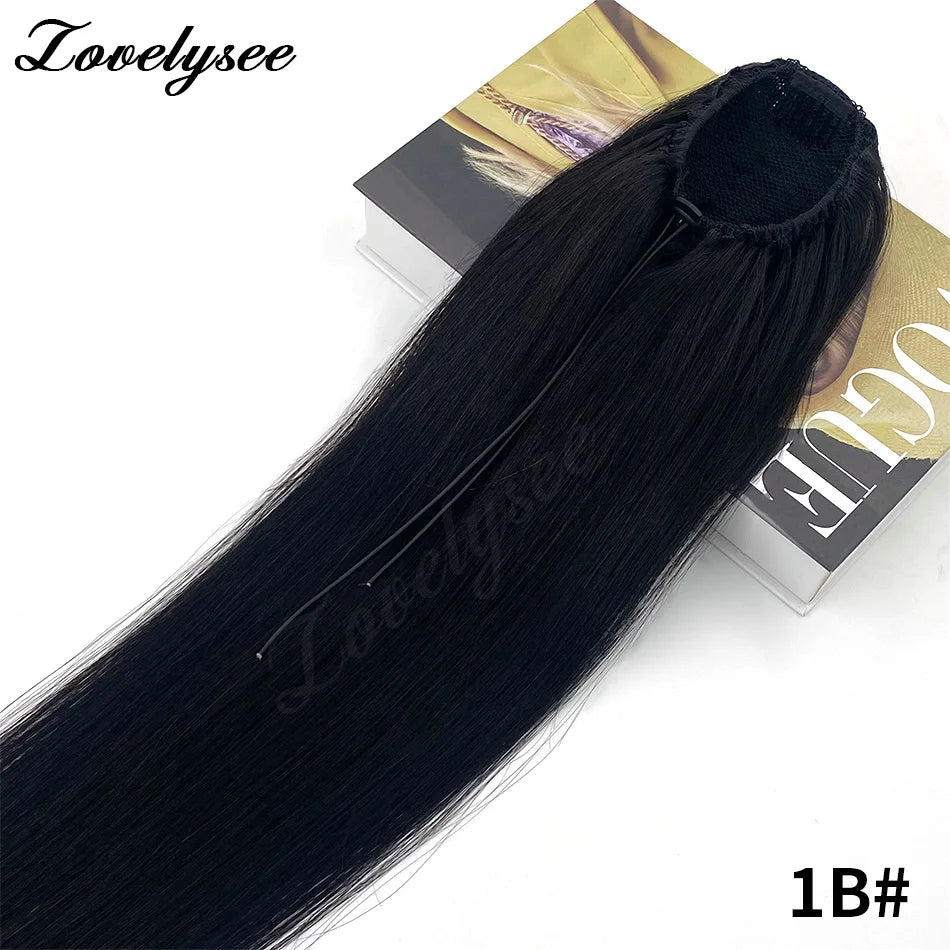 14-18 inch straight Brazilian human hair drawstring ponytail extension with clip-in attachment