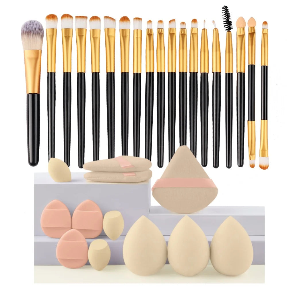 Premium synthetic kabuki makeup brushes set for foundation, concealer, powder, blush, blending, and eye shadow makeup