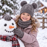 Kids winter hat scarf gloves set, warm knit beanie with pom pom by HSF Marketplace