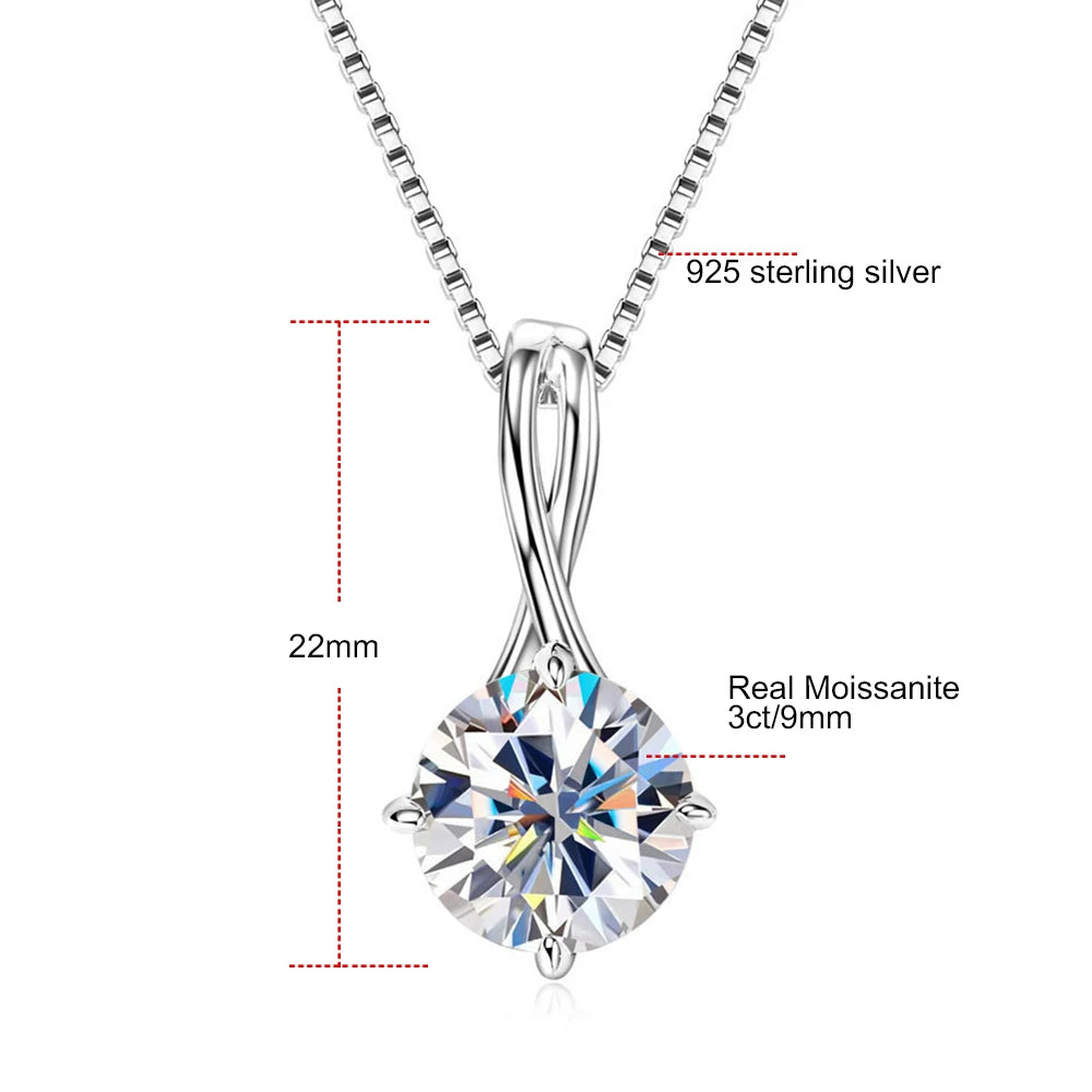 Brilliant 2-3 carat Moissanite pendant necklace in sterling silver with 14k gold plating, designed for women and female jewelry accessories.