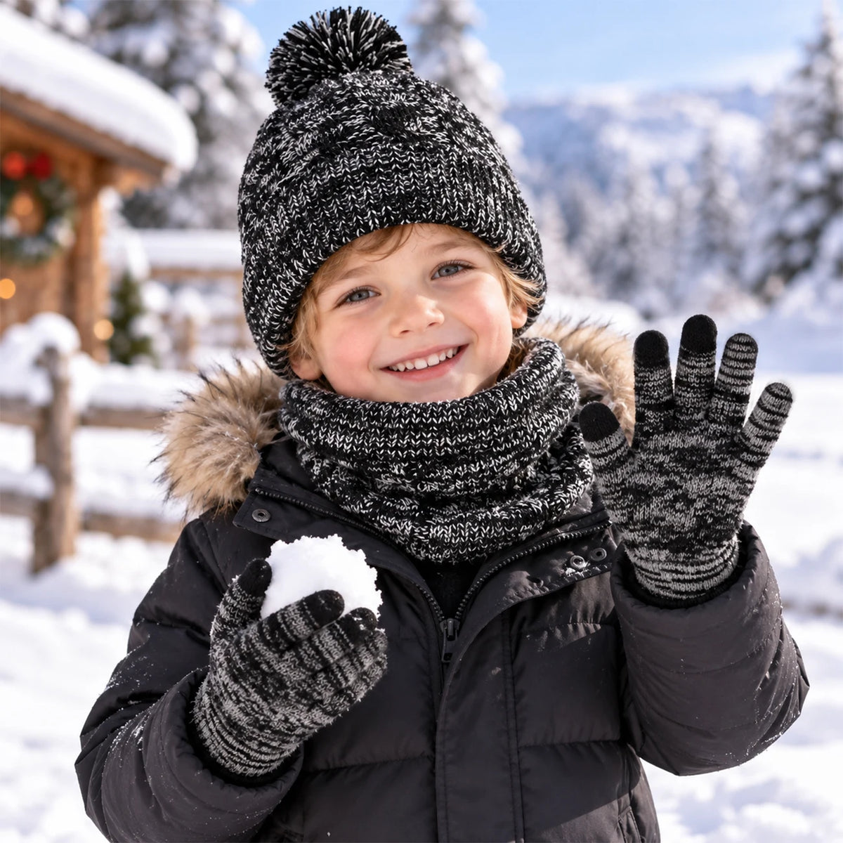 Kids winter set with warm cotton beanie, scarf and gloves by HSF Marketplace