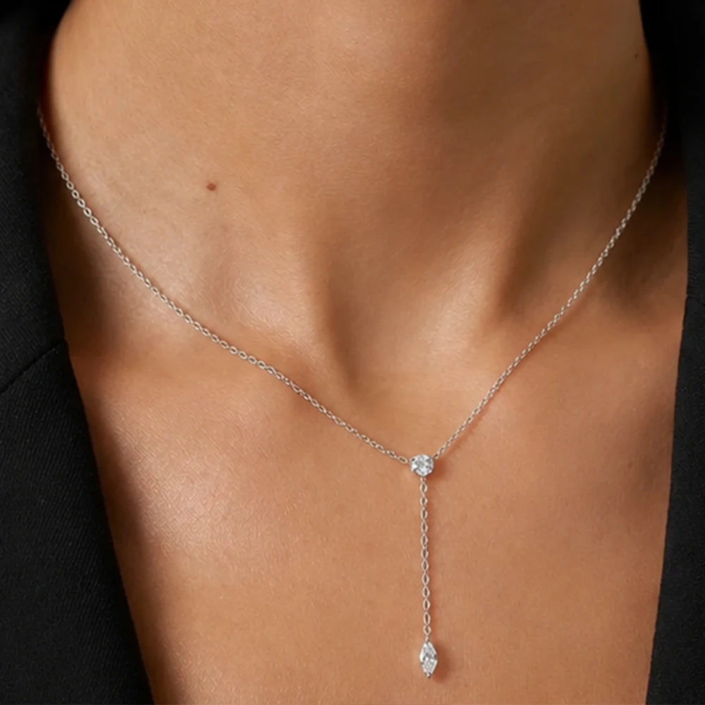 S925 silver marquise moissanite necklace for women, elegant pendant design by HSF Marketplace