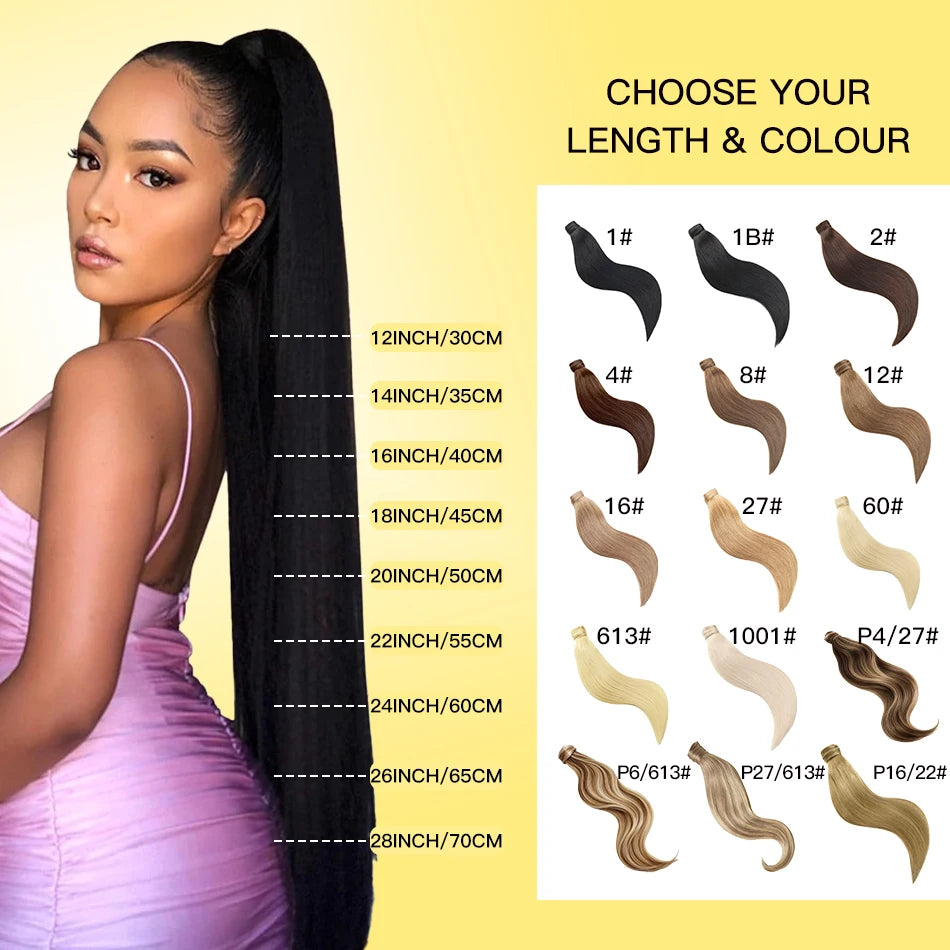 Yelo Ponytail Human Hair 14-18" Highlight Ponytail Extensions 100% Real Human Ponytail Hair Extensions 60g/Set For Women