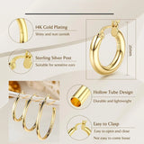 6 pairs 14K gold plated chunky hoop earrings with 925 sterling silver posts for women, statement circle jewelry