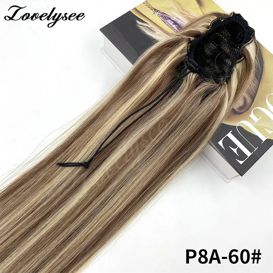 14-18 inch straight Brazilian human hair drawstring ponytail extension with clip-in attachment