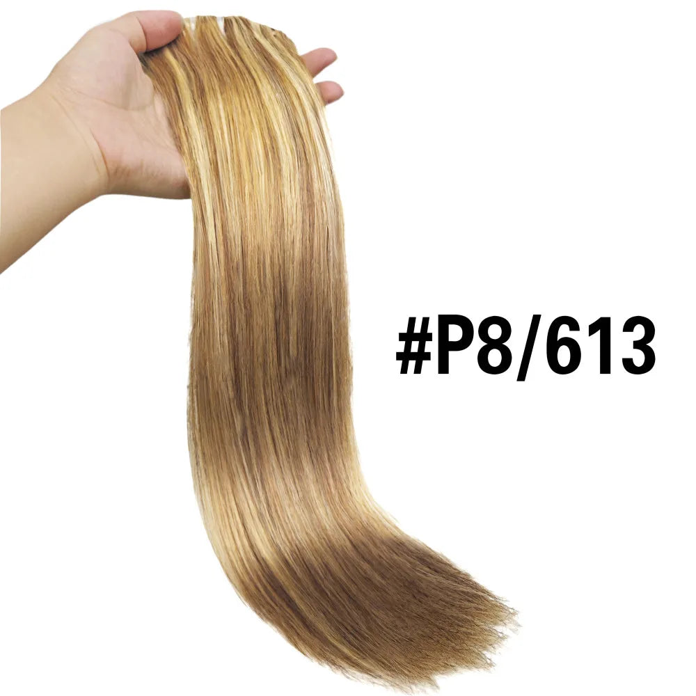 Brown Brazilian human hair straight clip-in extensions, full head seamless clip ins by HSF Marketplace