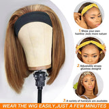 HSF Marketplace short straight human hair headband bob wig, glueless machine-made, 180% density for women